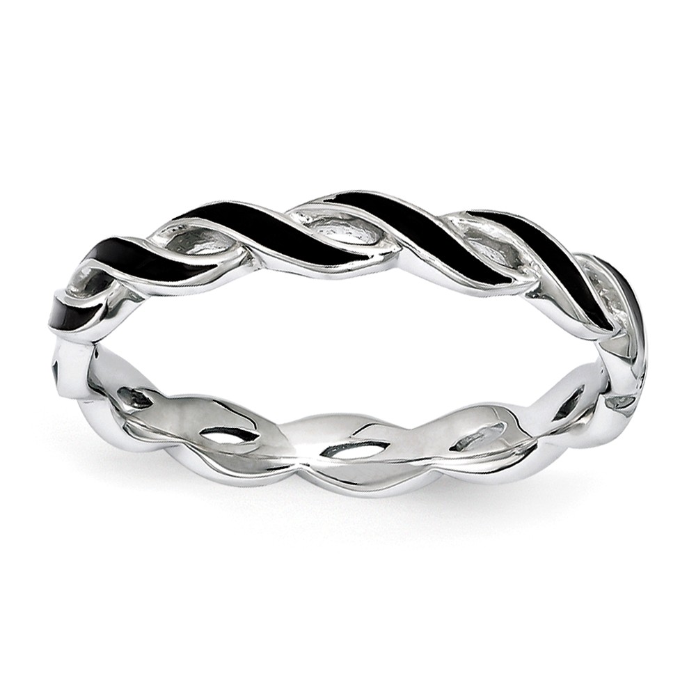 2mm Sterling Silver Stackable Expressions Black Enamel Swirl Band