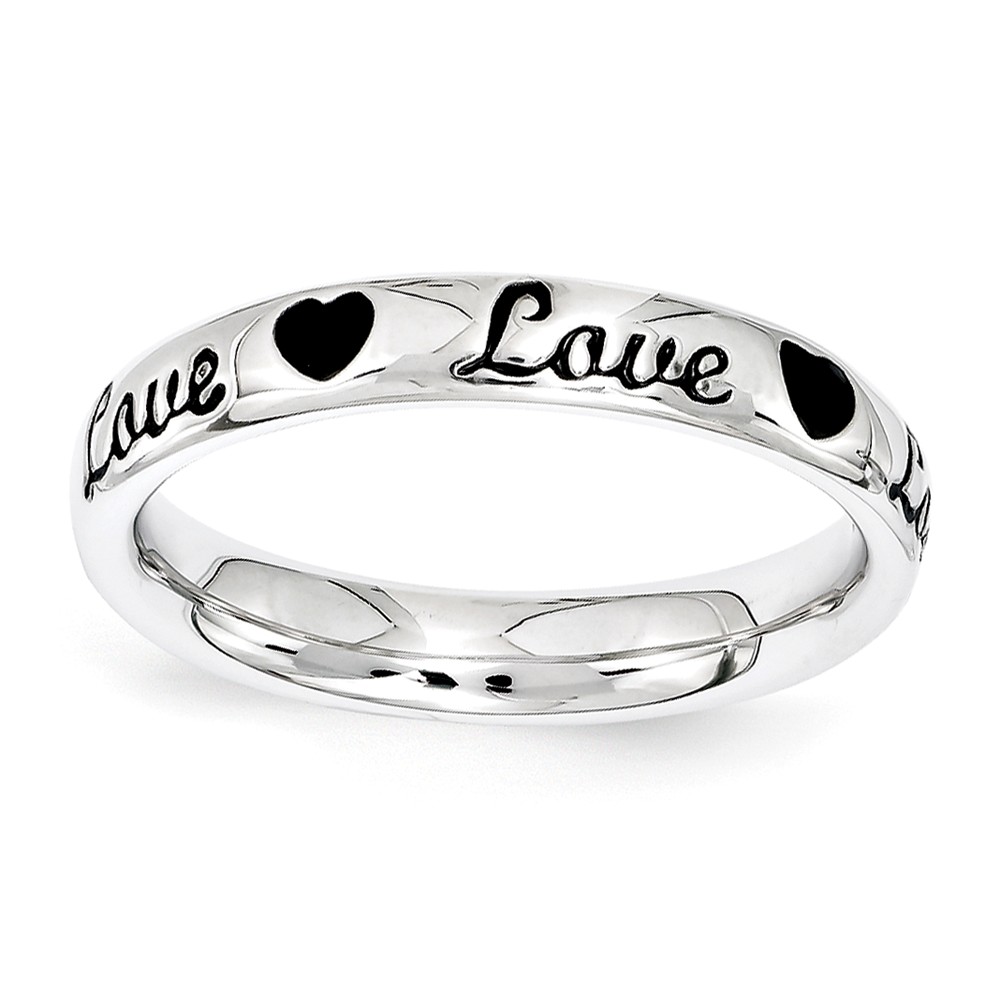 3.5mm Sterling Silver Stackable Black Enamel Love Script Band