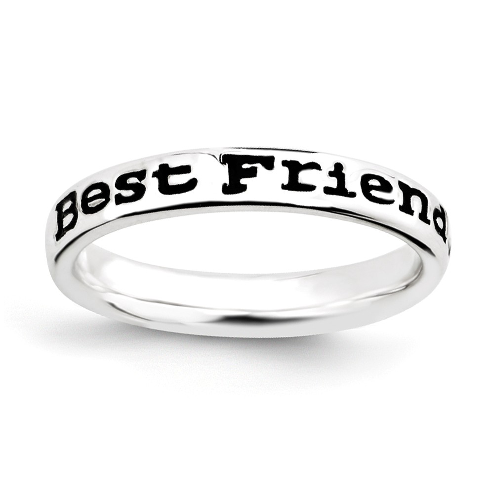 3.5mm Sterling Silver Stackable Black Enamel Best Friends Script Band