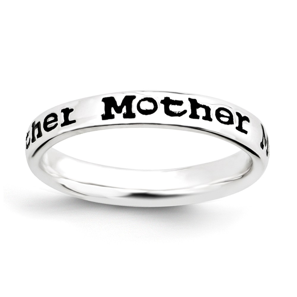 3.5mm Sterling Silver Stackable Black Enamel Mother Script Band