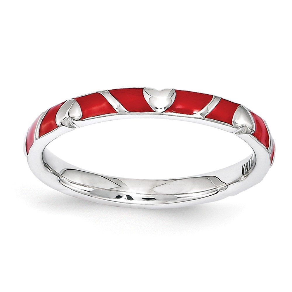 2.5mm Sterling Silver Stackable Expressions Red Enamel Heart Band