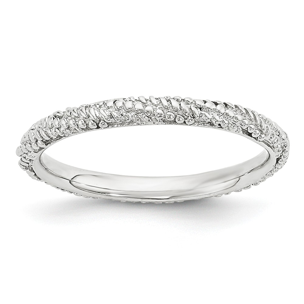 2.25mm Rhodium Plated Sterling Silver Stackable Textured Band