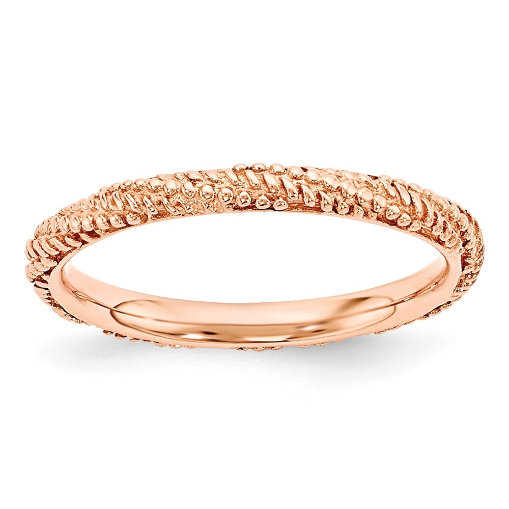 2.25mm Rose Gold Tone Plated Sterling Silver Stackable Textured Band