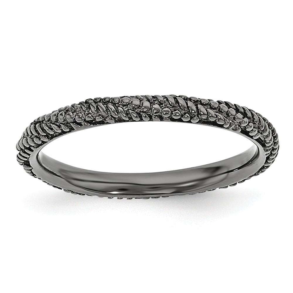 2.25mm Black Ruthenium Plated Sterling Silver Stackable Textured Band