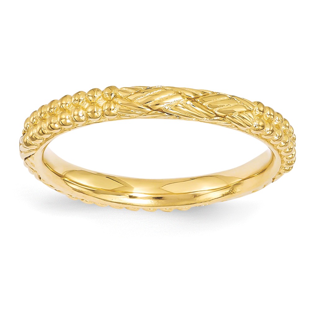 2.5mm Gold Tone Plated Sterling Silver Stackable Patterned Band