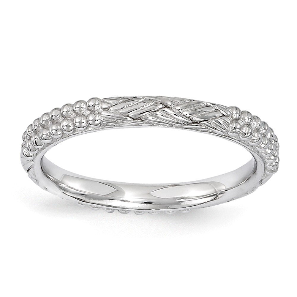 2.5mm Rhodium Plated Sterling Silver Stackable Patterned Band