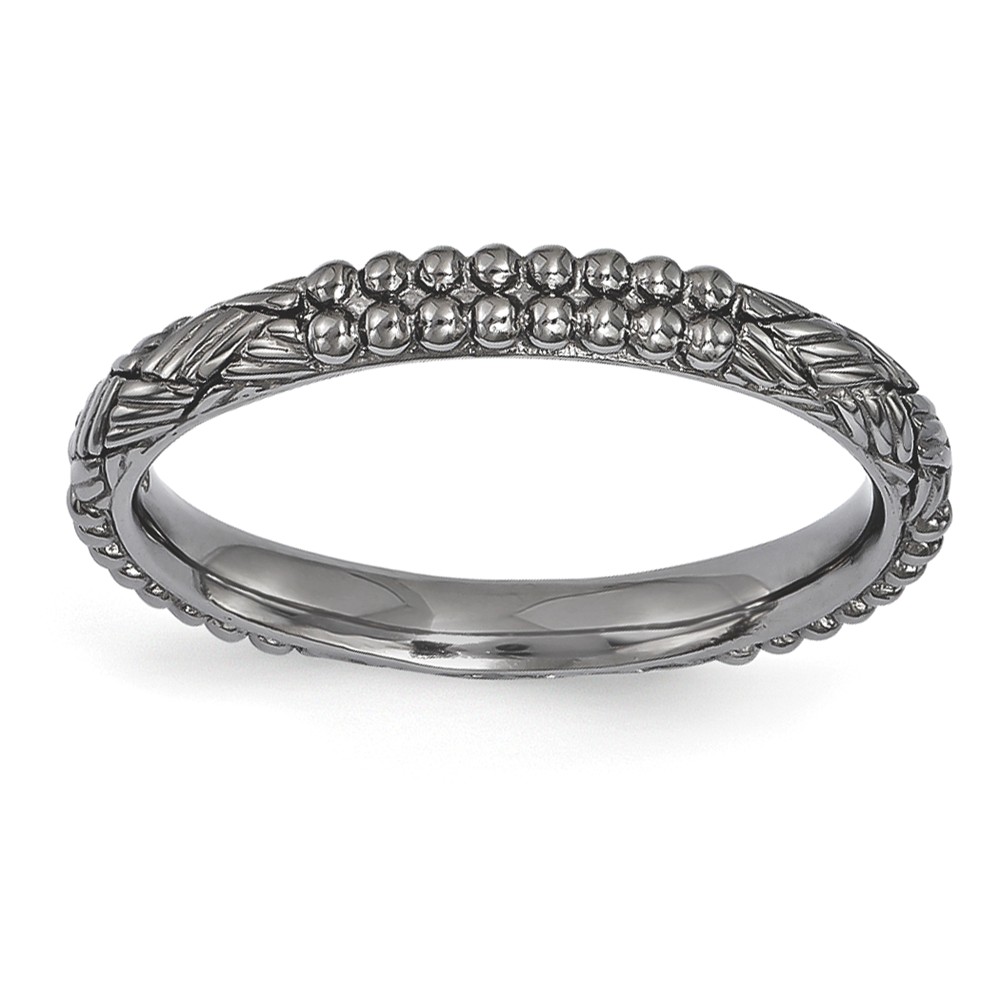 2.5mm Black Plated Sterling Silver Stackable Patterned Band