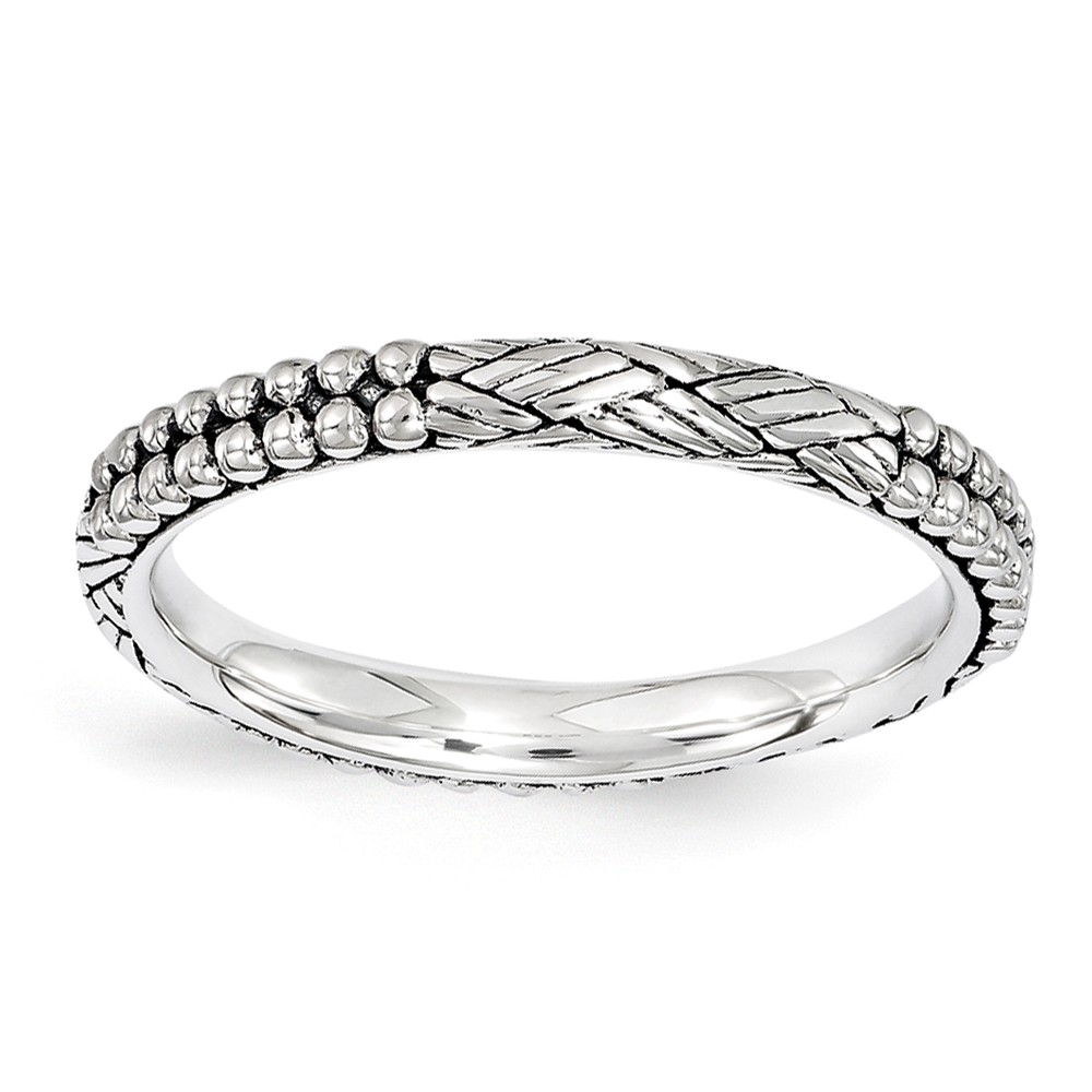 2.5mm Antiqued Sterling Silver Stackable Patterned Band