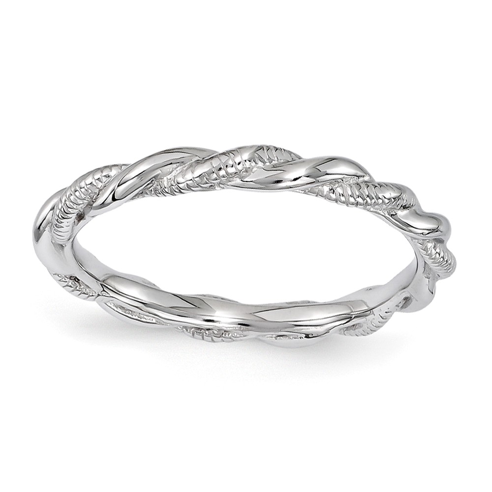 2.5mm Rhodium Plated Sterling Silver Stackable Twisted Band