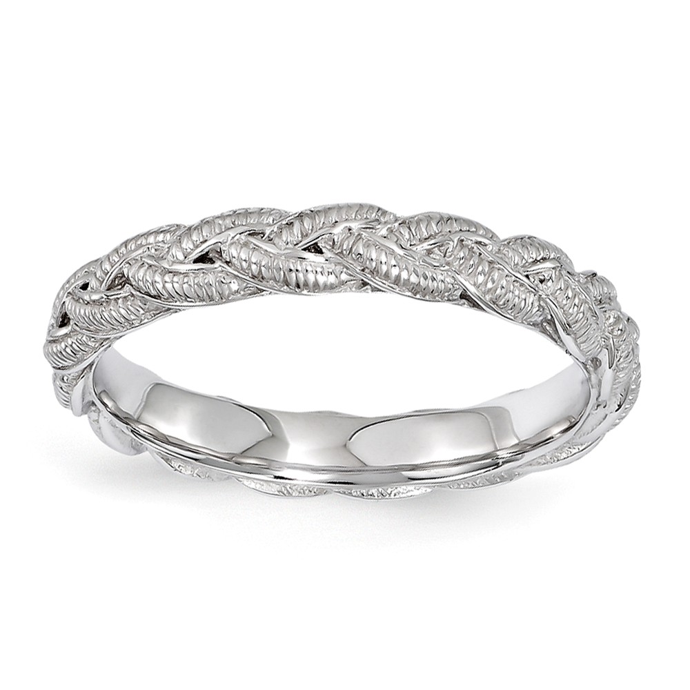 3.5mm Rhodium Plated Sterling Silver Stackable Textured Twist Band
