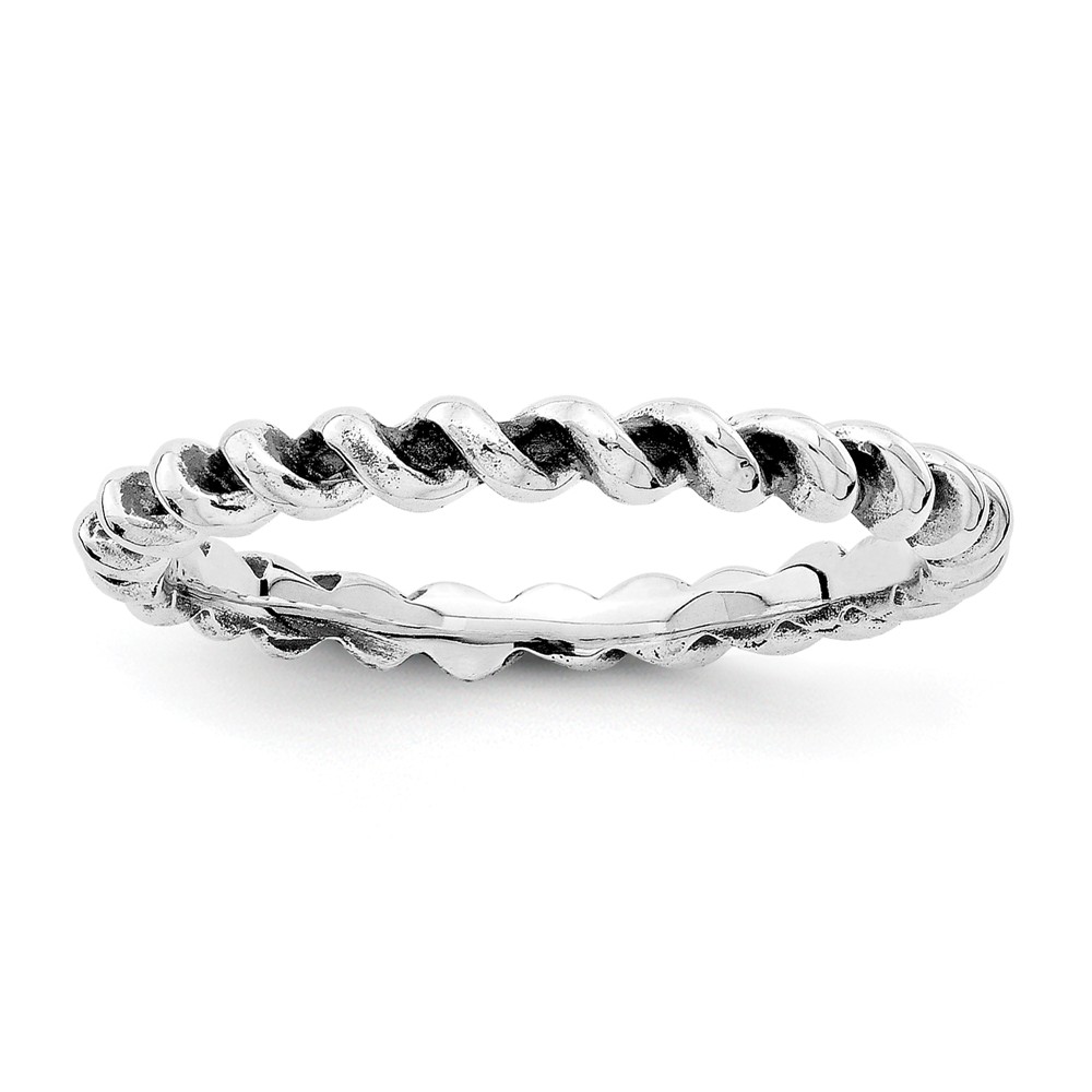 2.5mm Rhodium Sterling Silver Stackable Antiqued Twisted Band