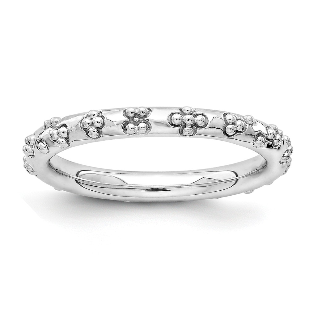 2.5mm Rhodium Plated Sterling Silver Stackable Textured Band
