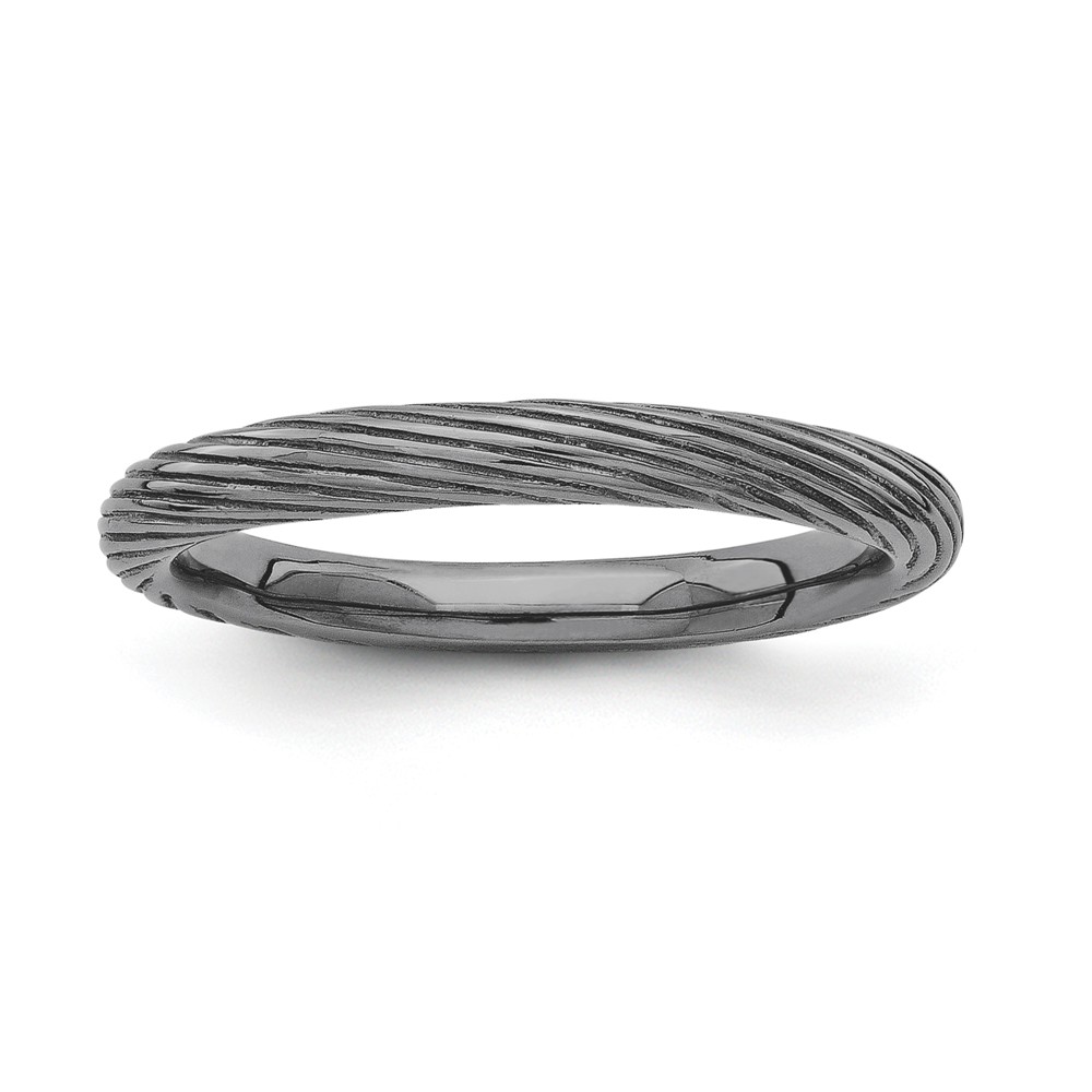2.5mm Textured Black Plated Sterling Silver Stackable Band