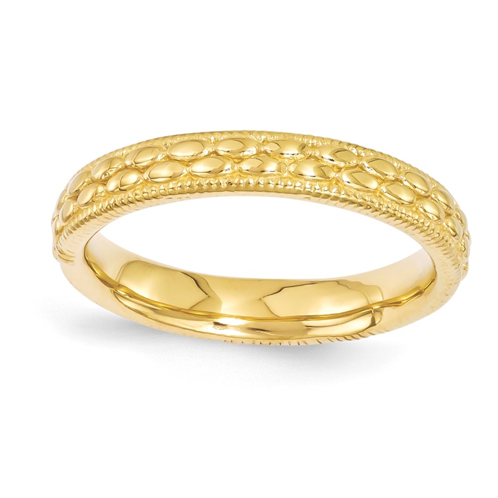3.5mm 14k Yellow Gold Plated Sterling Silver Stackable Patterned Band