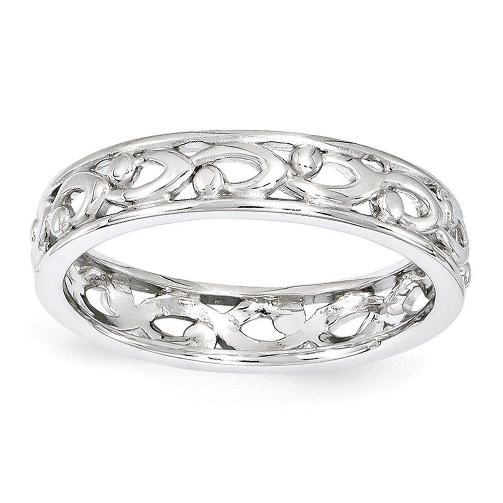 4.25mm Rhodium Plated Sterling Silver Stackable Carved Band