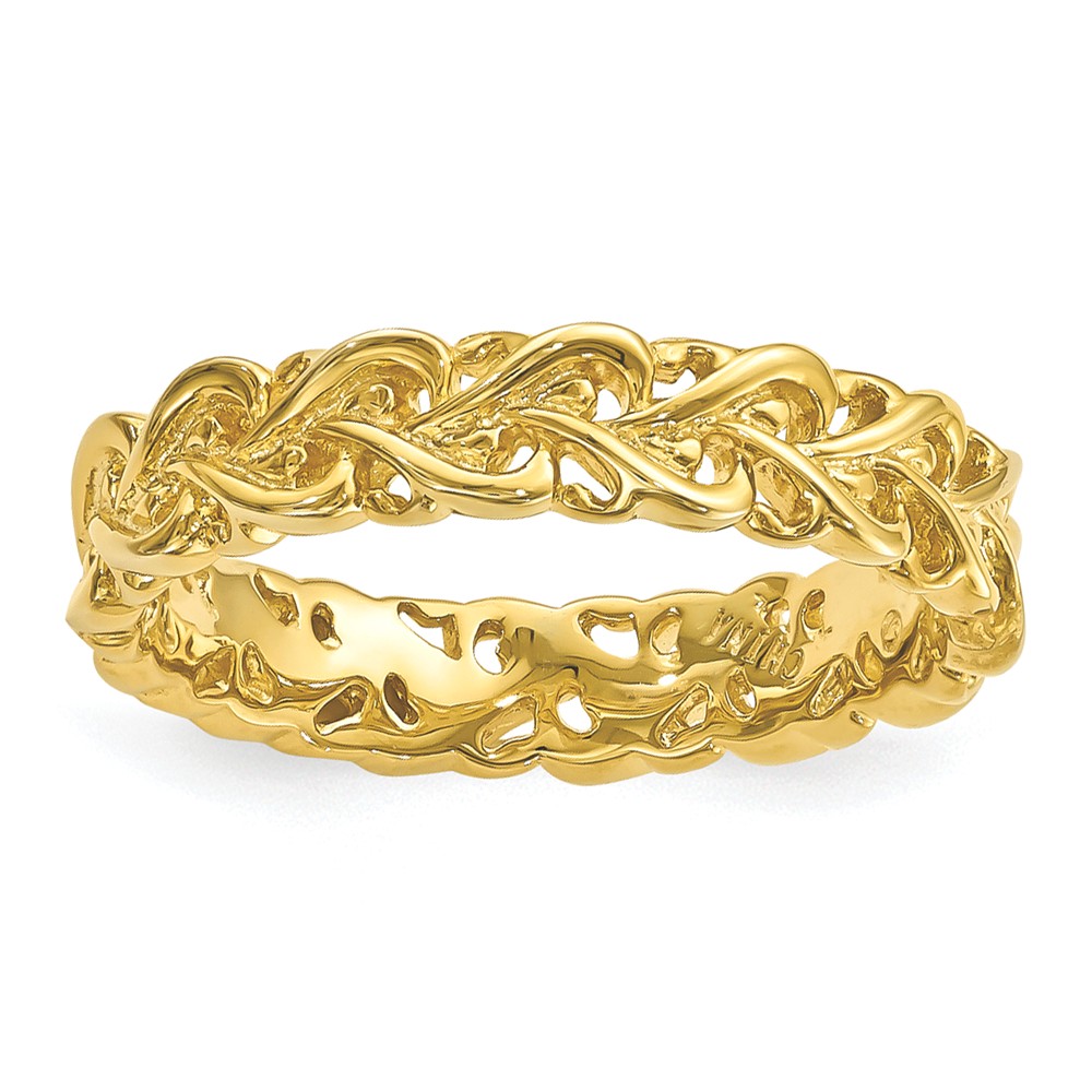 4.5mm Gold Tone Plated Sterling Silver Stackable Carved Heart Band