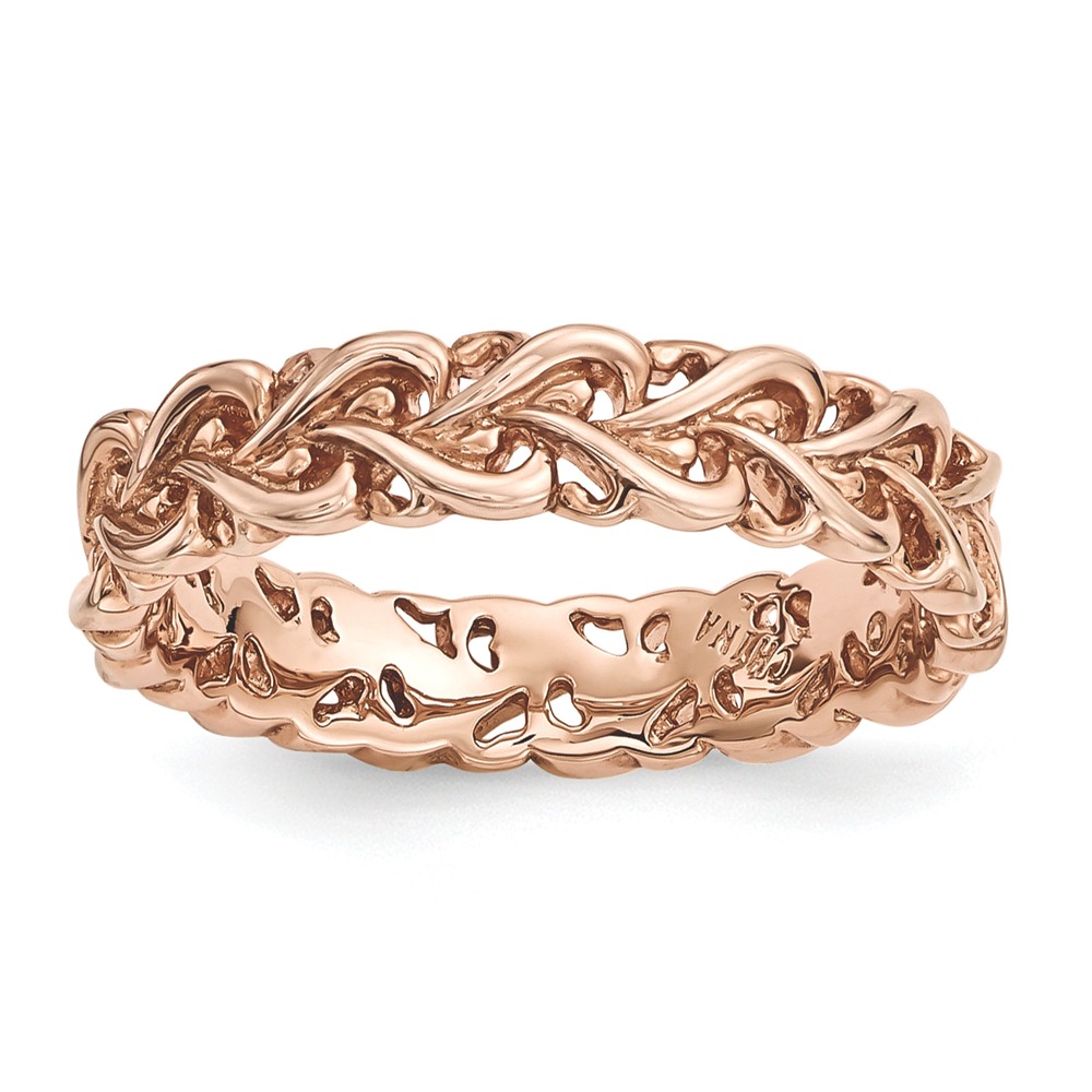 4.5mm Rose Gold Tone Plated Sterling Silver StackableCarved Heart Band