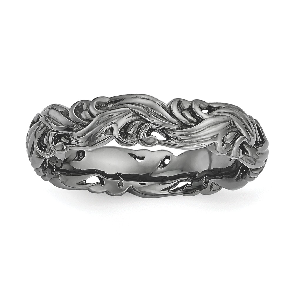 4.5mm Black Plated Sterling Silver Stackable Carved Band