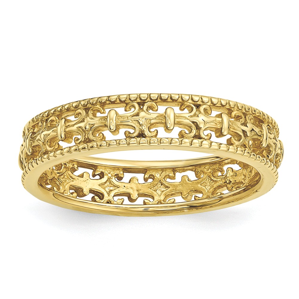 4.5mm Gold Tone Plated Sterling Silver Stackable Fleur de Lis Band