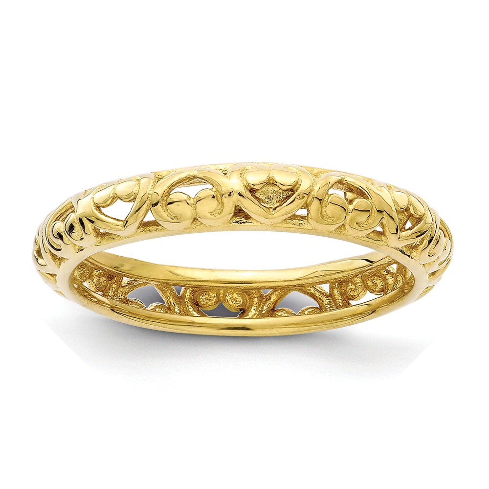 3.5mm Gold Tone Sterling Silver Stackable Domed Carved Heart Band