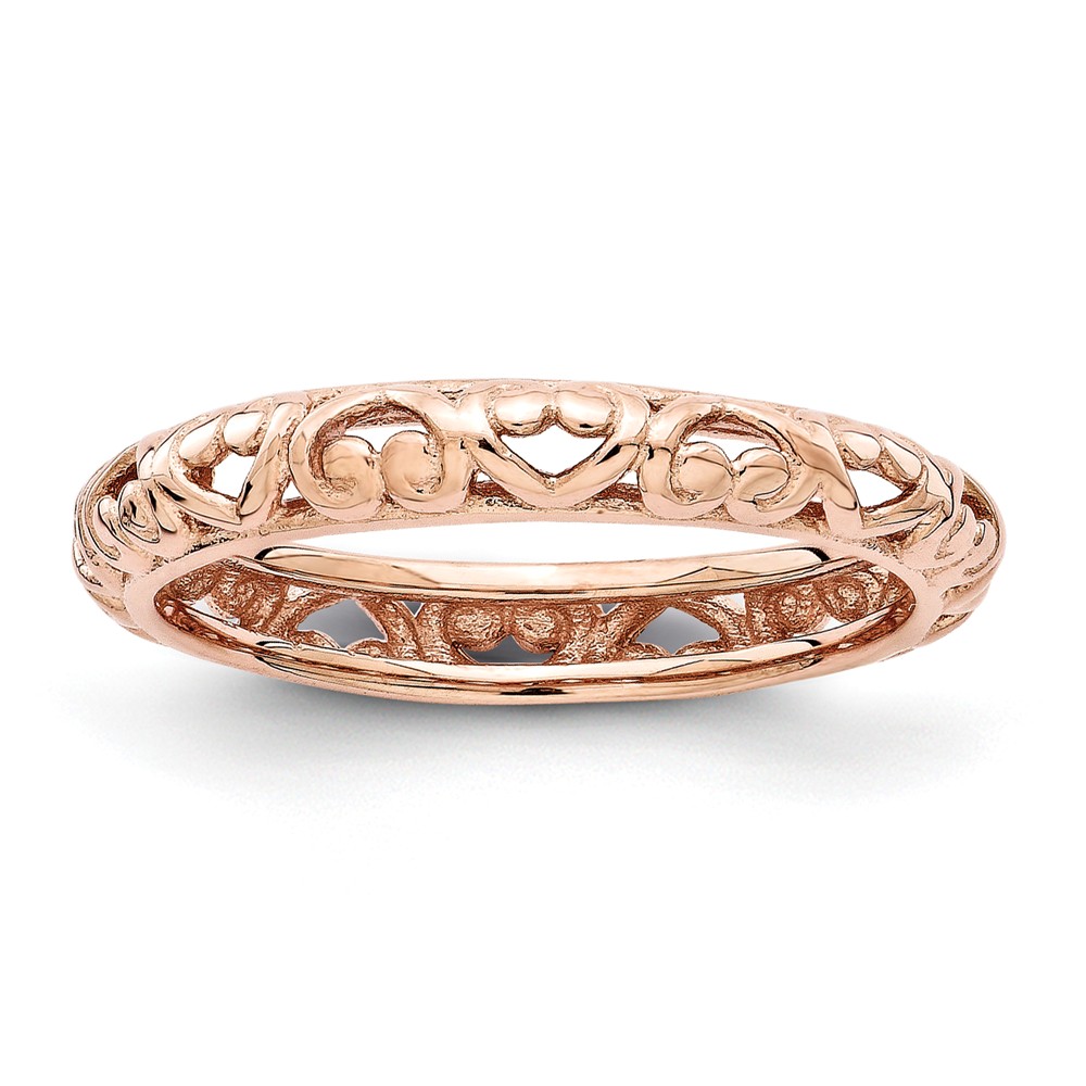 3.5mm Rose Gold Tone Sterling Silver Stackable Domed Carved Heart Band