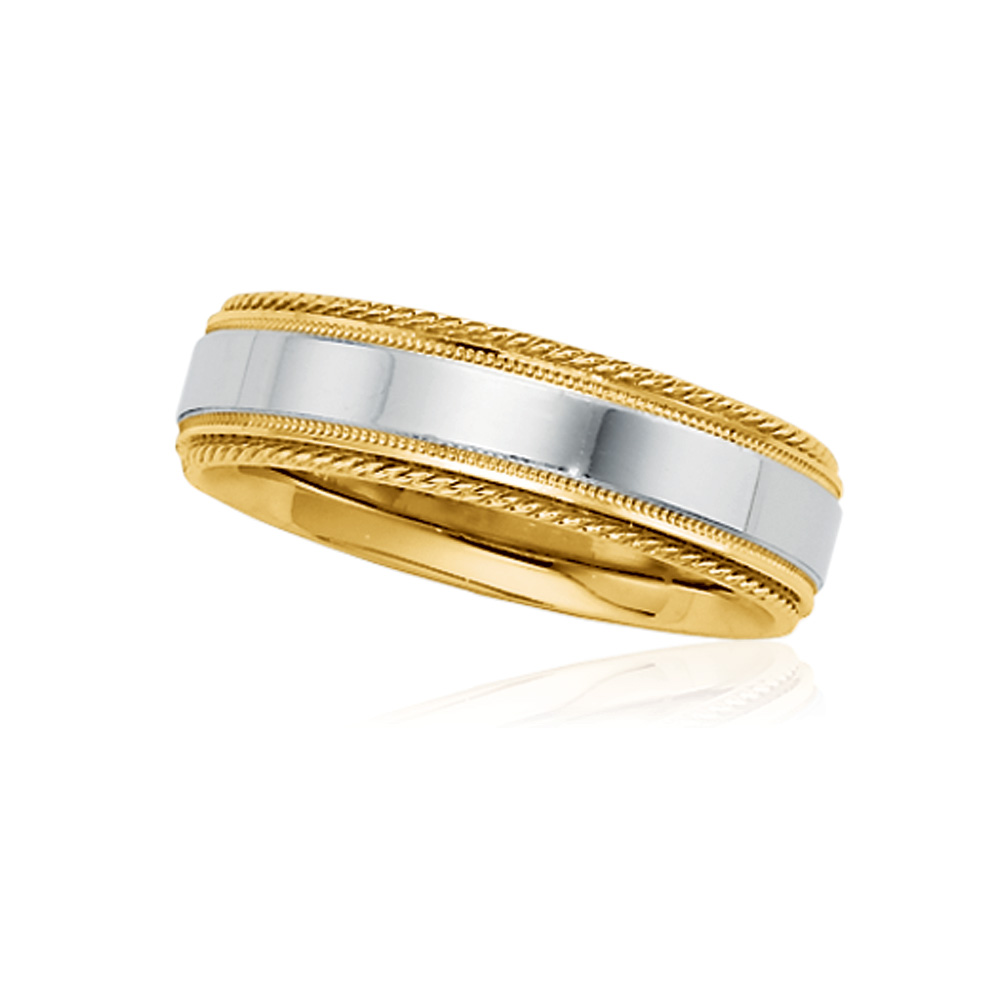 14k Two-Tone Gold 6mm Unisex Band, Size 10