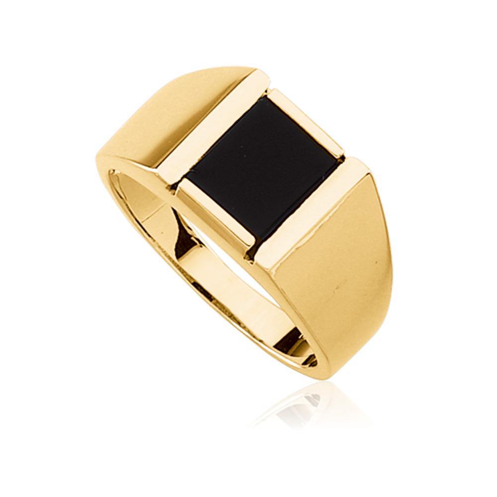 Men&#039;s Onyx and 14K Gold Tapered Ring - Size 12