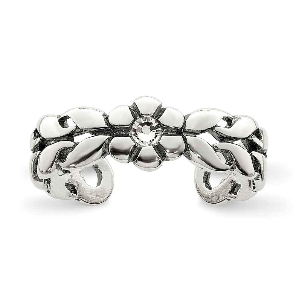 Antiqued Flower Toe Ring in Sterling Silver