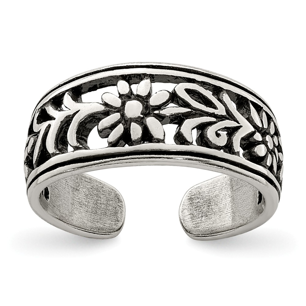 Framed Flower Toe Ring in Sterling Silver