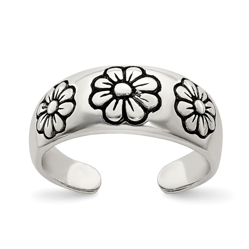 Floral Toe Ring in Antiqued, Sterling Silver