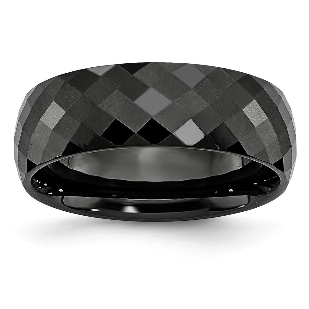 Black Ceramic, 7.5mm Faceted Unisex Comfort Fit Band - Size 11