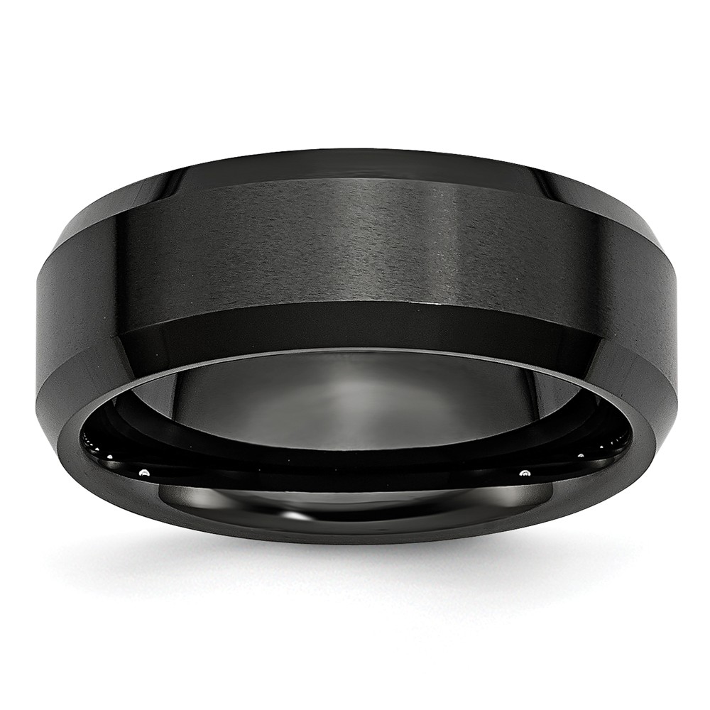 Black Ceramic, 8mm Beveled Edge Unisex Comfort Fit Band - Size 6