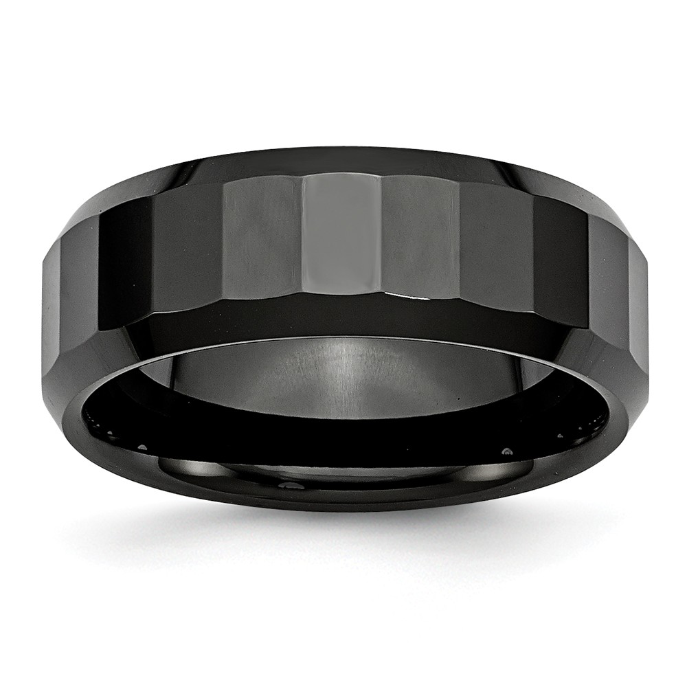 Black Ceramic, 8mm Faceted Unisex Comfort Fit Band