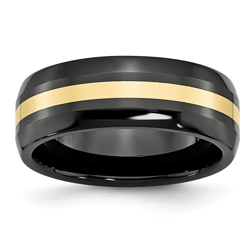 Black Ceramic and 14K Gold, 8mm Inlay Comfort Fit Band