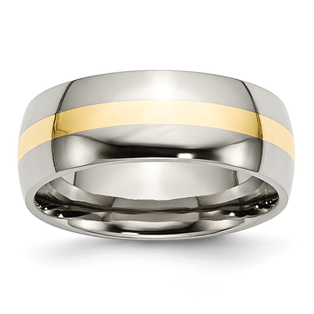 Stainless Steel & 14K Gold Inlay, 8mm Polished Unisex Comfort Fit Band
