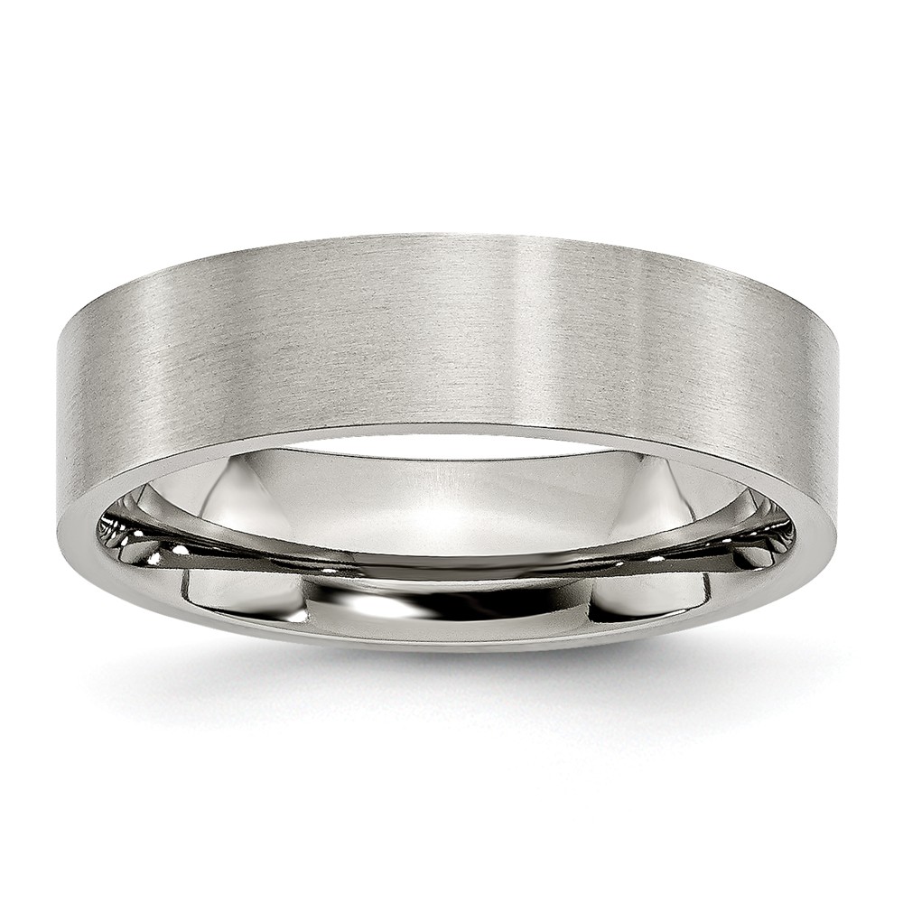 Brushed Stainless Steel, 6mm Unisex Flat Comfort Fit Band, Size 10.5