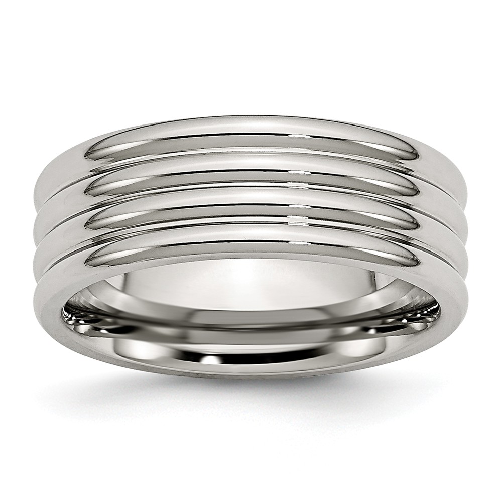 Stainless Steel, 8mm Multi Grooved Unisex Comfort Fit Band