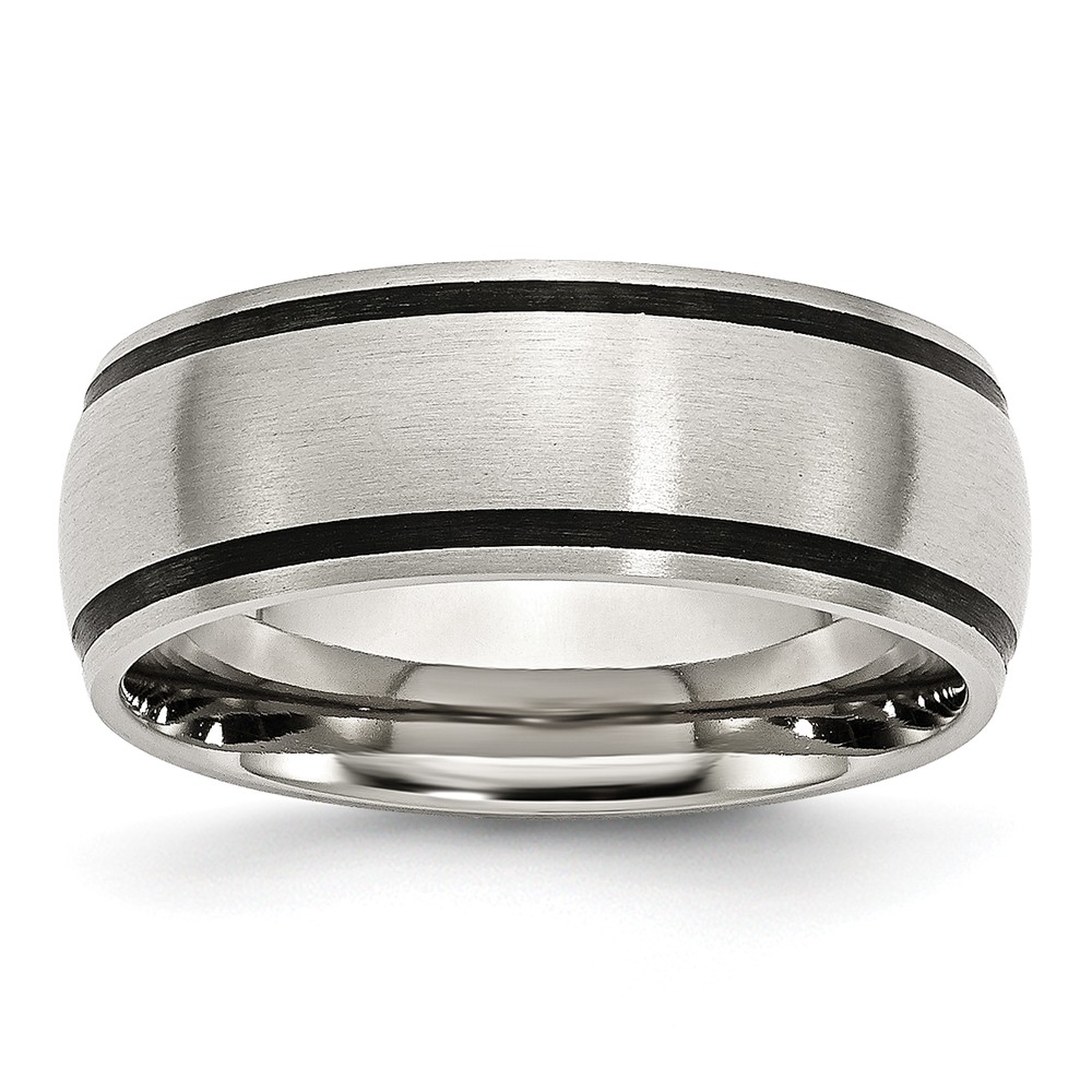 Stainless Steel & Black Rubber, 8mm Satin Standard Fit Band