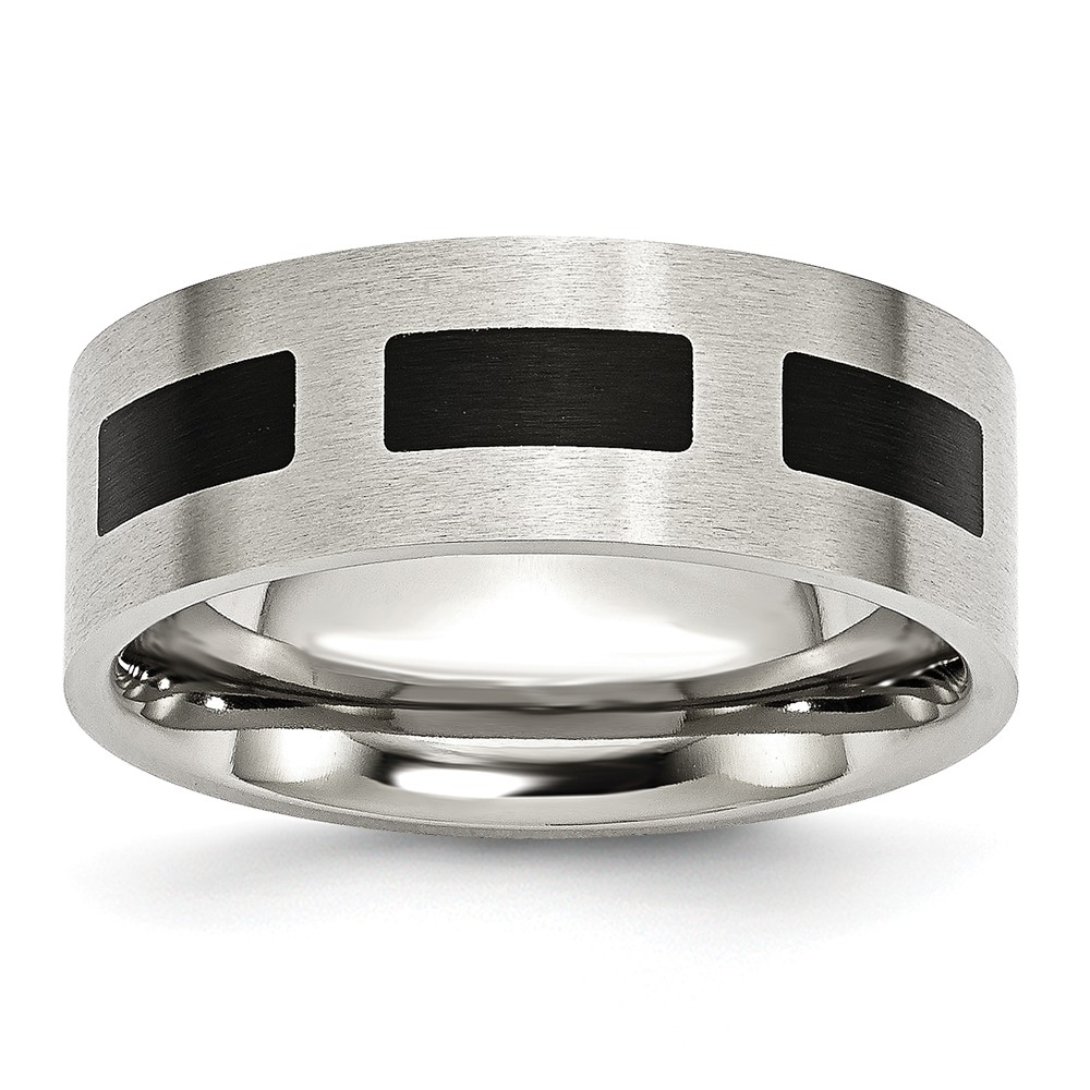 Stainless Steel &amp; Black Rubber, 8mm Satin Comfort Fit Band