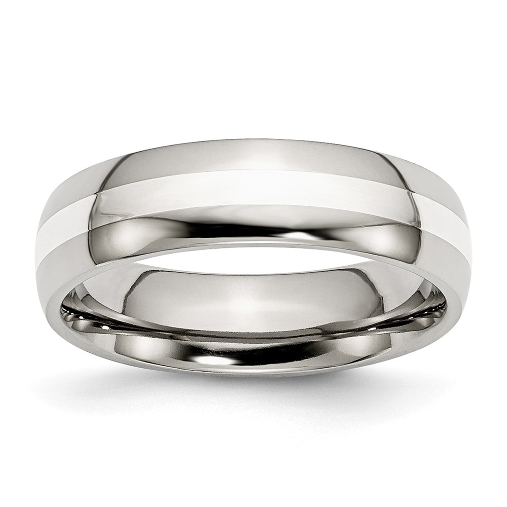 Stainless Steel &amp; Sterling Silver Inlay, 6mm Unisex Comfort Fit Band