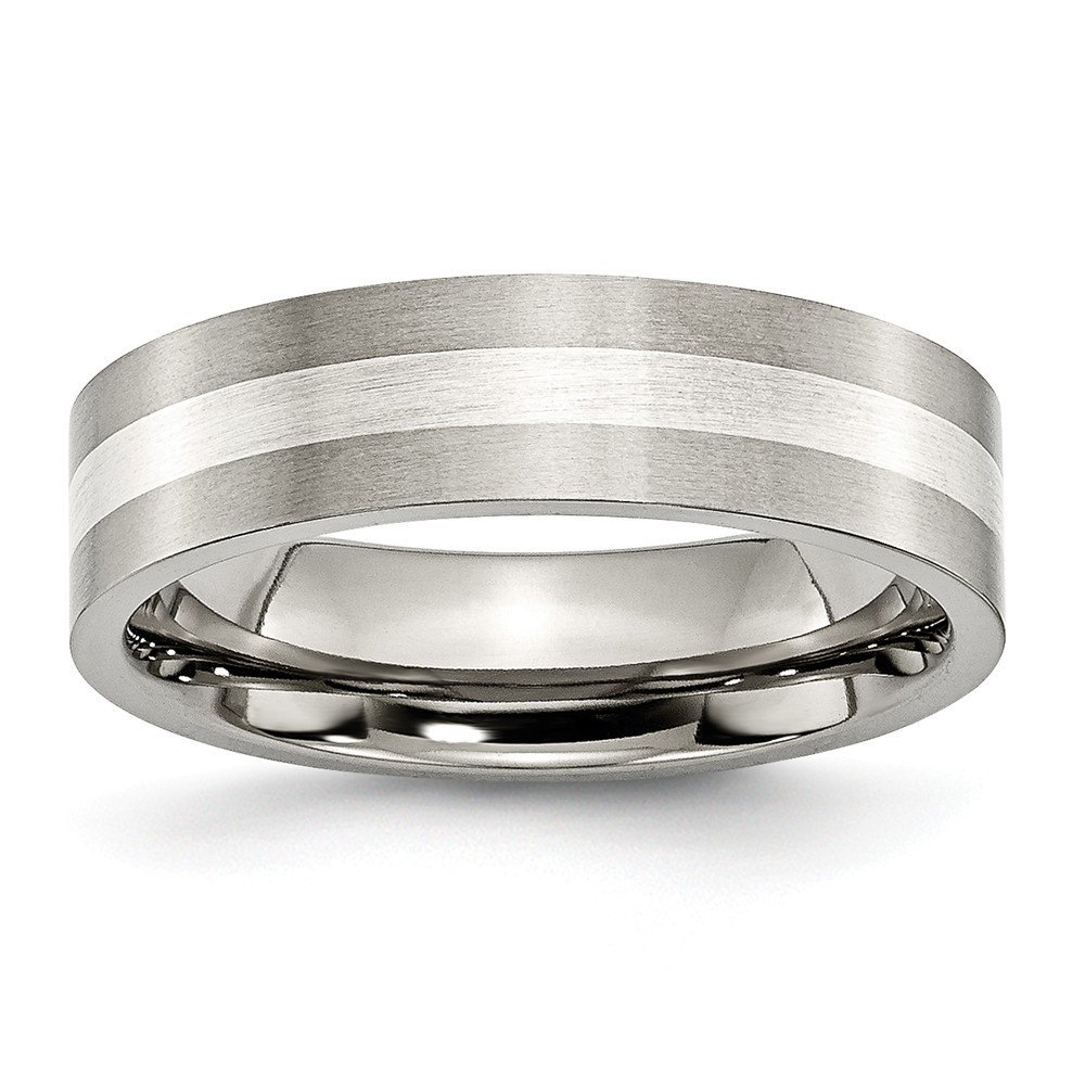 Titanium & Sterling Silver, 6mm Satin Flat Comfort Fit Band