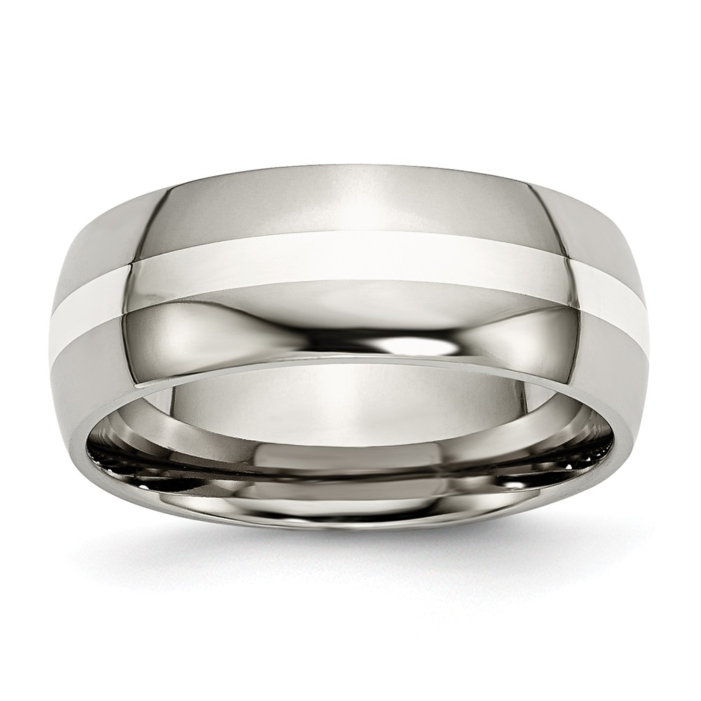 Titanium & Sterling Silver Inlay, 8mm Polished Domed Standard Fit Band