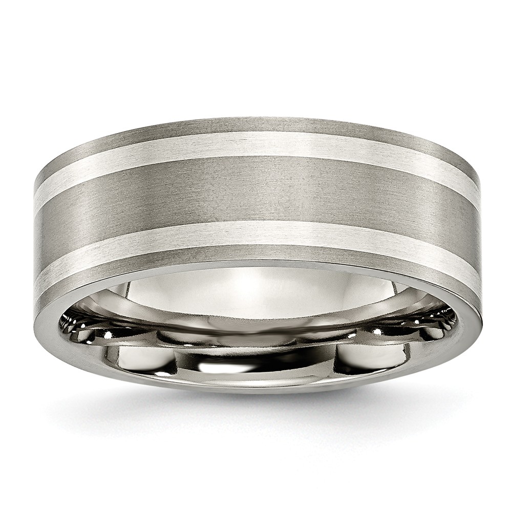 Titanium and Sterling Silver Inlay, 8mm Flat Unisex Comfort Fit Band