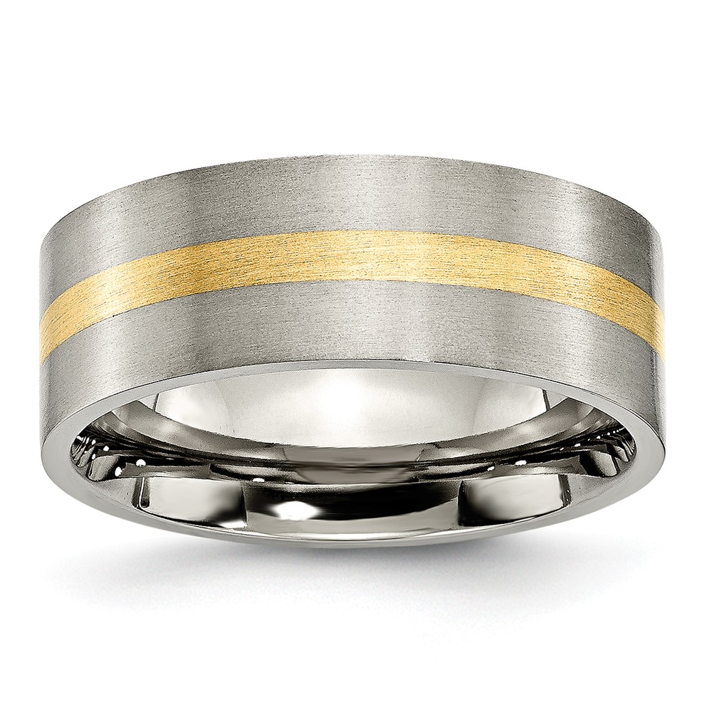 Titanium and 14K Gold, 8mm Flat Unisex Satin Finish Comfort Fit Band