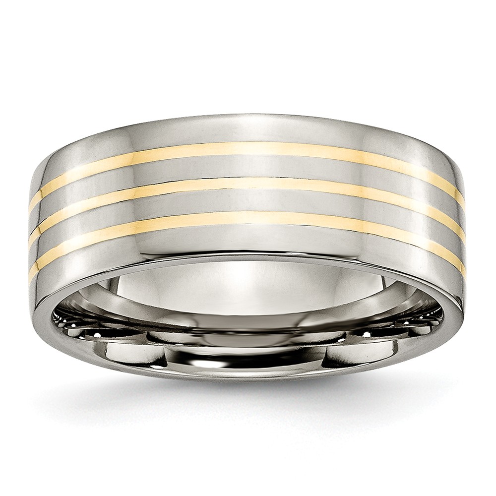 Titanium and 14K Gold, 8mm Flat Unisex Comfort Fit Band