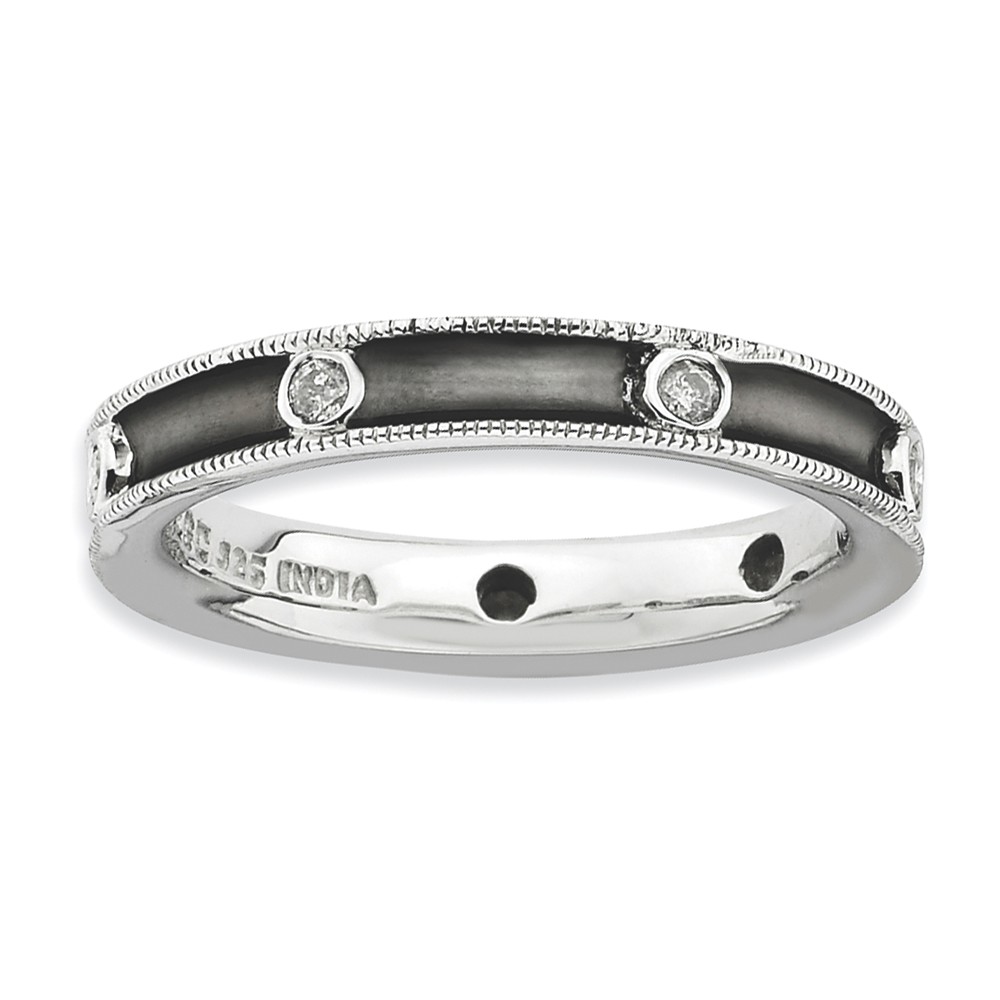 3.5mm Antiqued Silver Stackable .16 Cttw HI/I3 Diamond Band