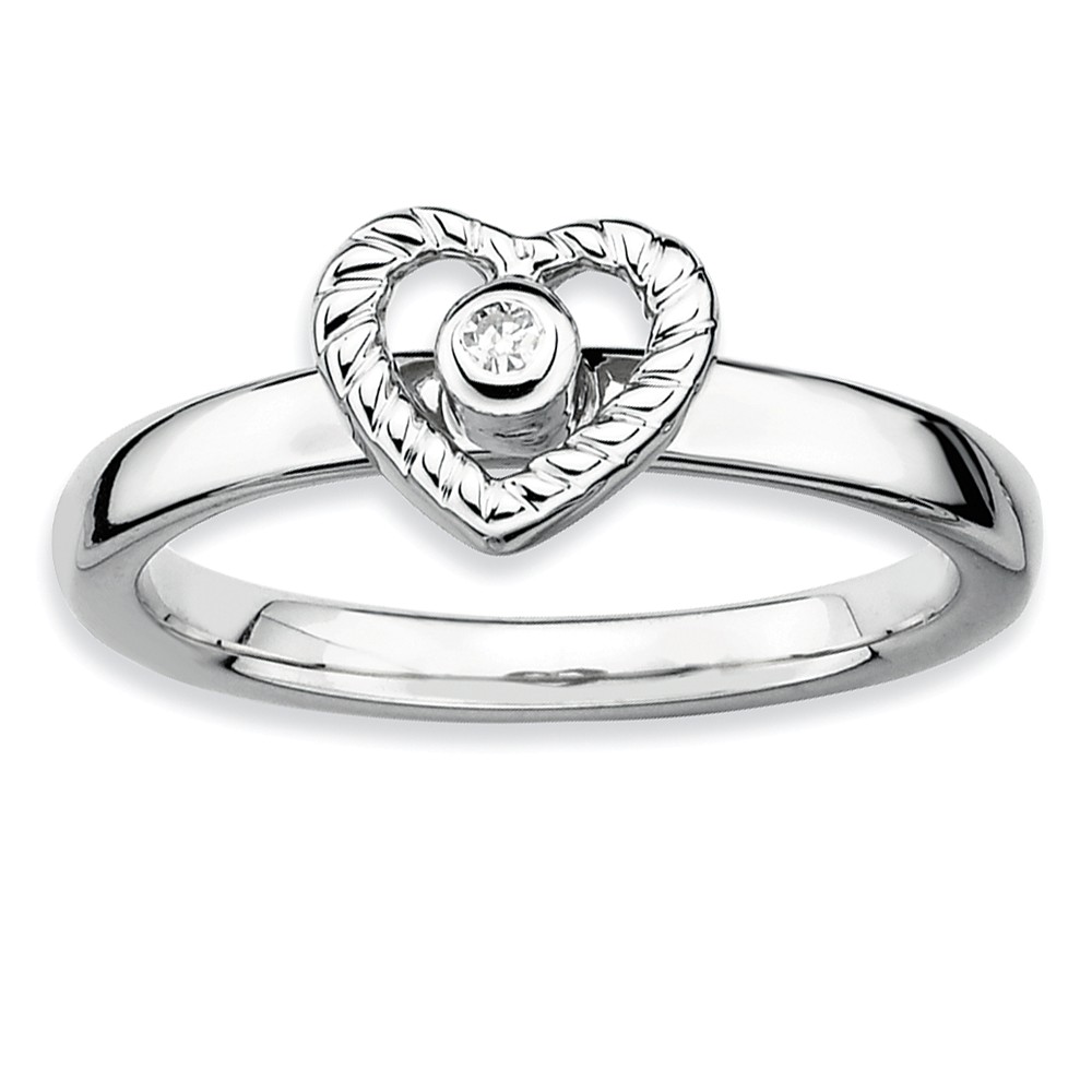 Sterling Silver Stackable .014 Ctw HI/I3 Diamond 7mm Open Heart Ring