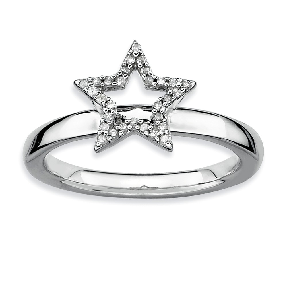 Sterling Silver Stackable 1/10 Ctw HI/I3 Diamond 10mm Star Ring