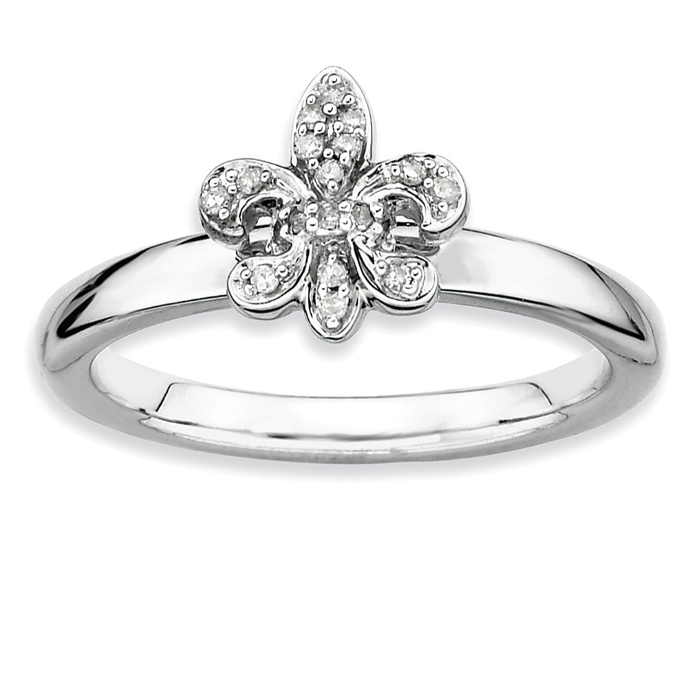 Sterling Silver & .08 Ctw Diamond Stackable Fleur de Lis Ring