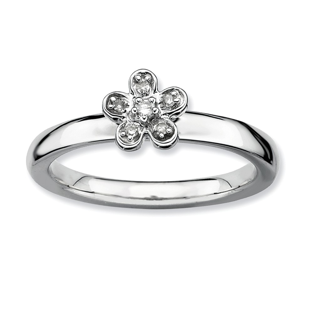 Sterling Silver & 1/20 Ctw Diamond Stackable 6mm Flower Ring